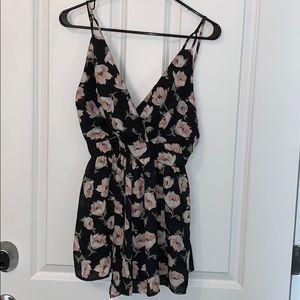 Black Floral tank Romper strapless back